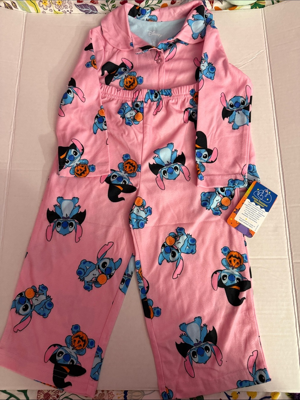 Disney Pink Lilo & Stitch Halloween Print Kids Pajama Set
